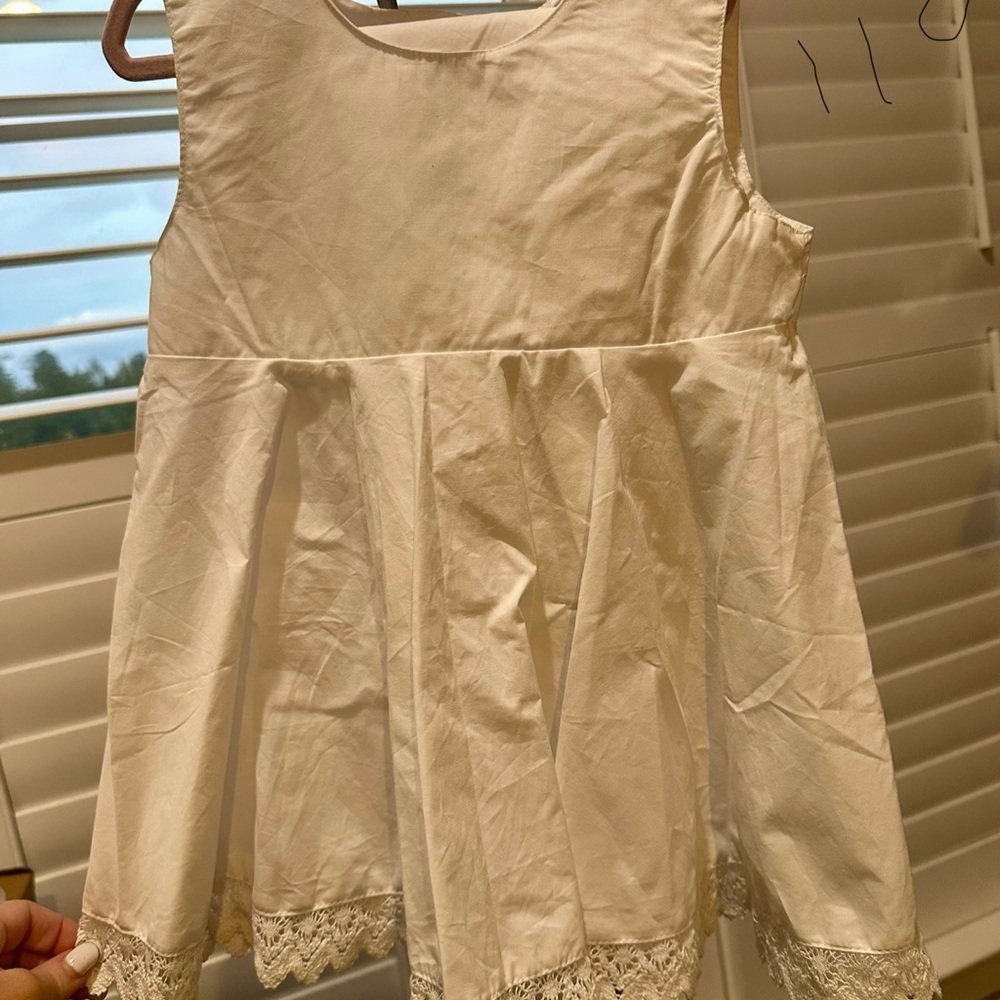 White Sleeveless Dress with Lace Trim